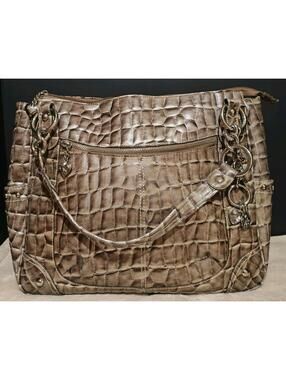 Kathy Van Zeeland HUGE Beautiful Bag!  Metallic Alligator Print & Silver Charms!